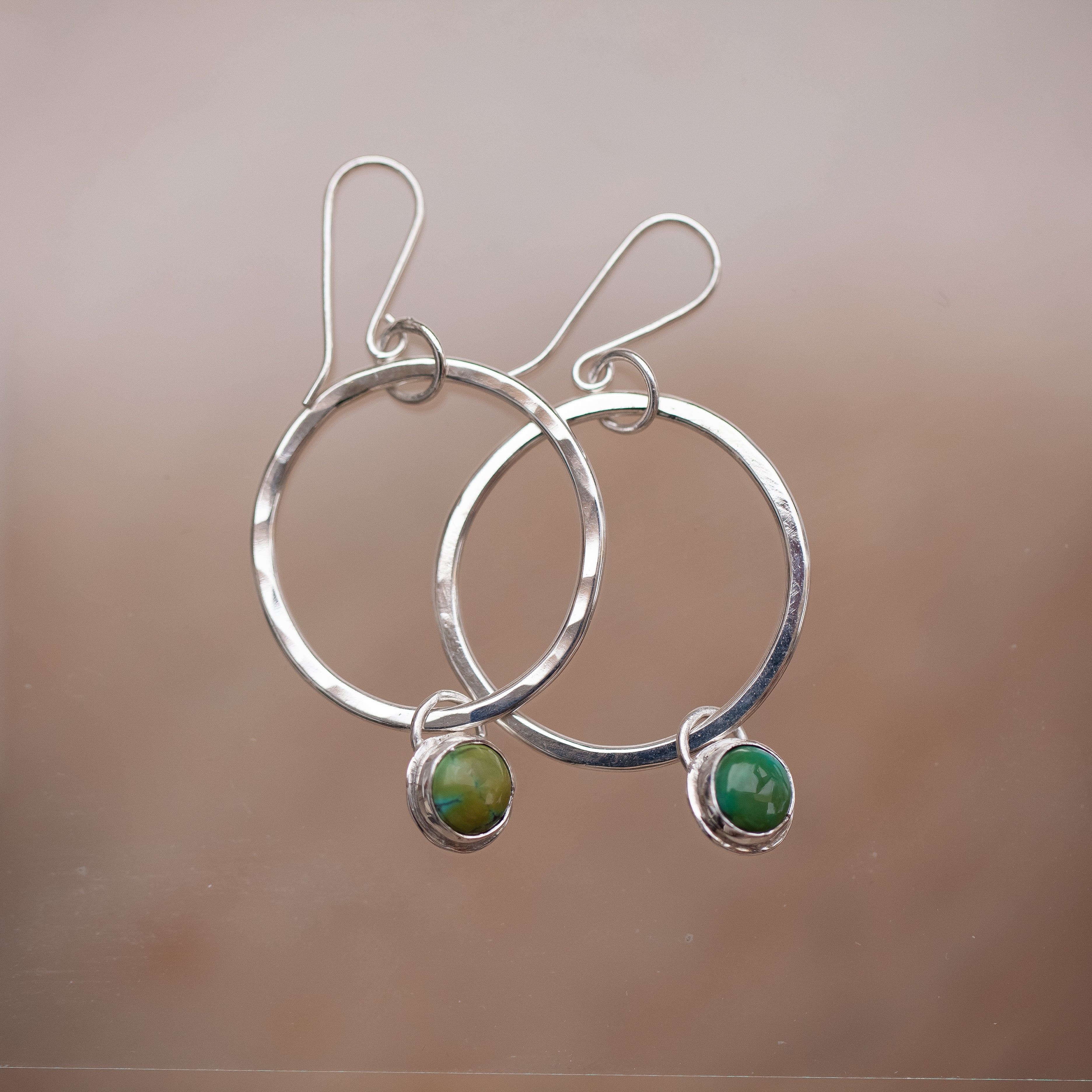 Turquoise Dangle Hoops (round)