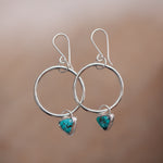 Load image into Gallery viewer, Turquoise Dangle Hoops (triangle)
