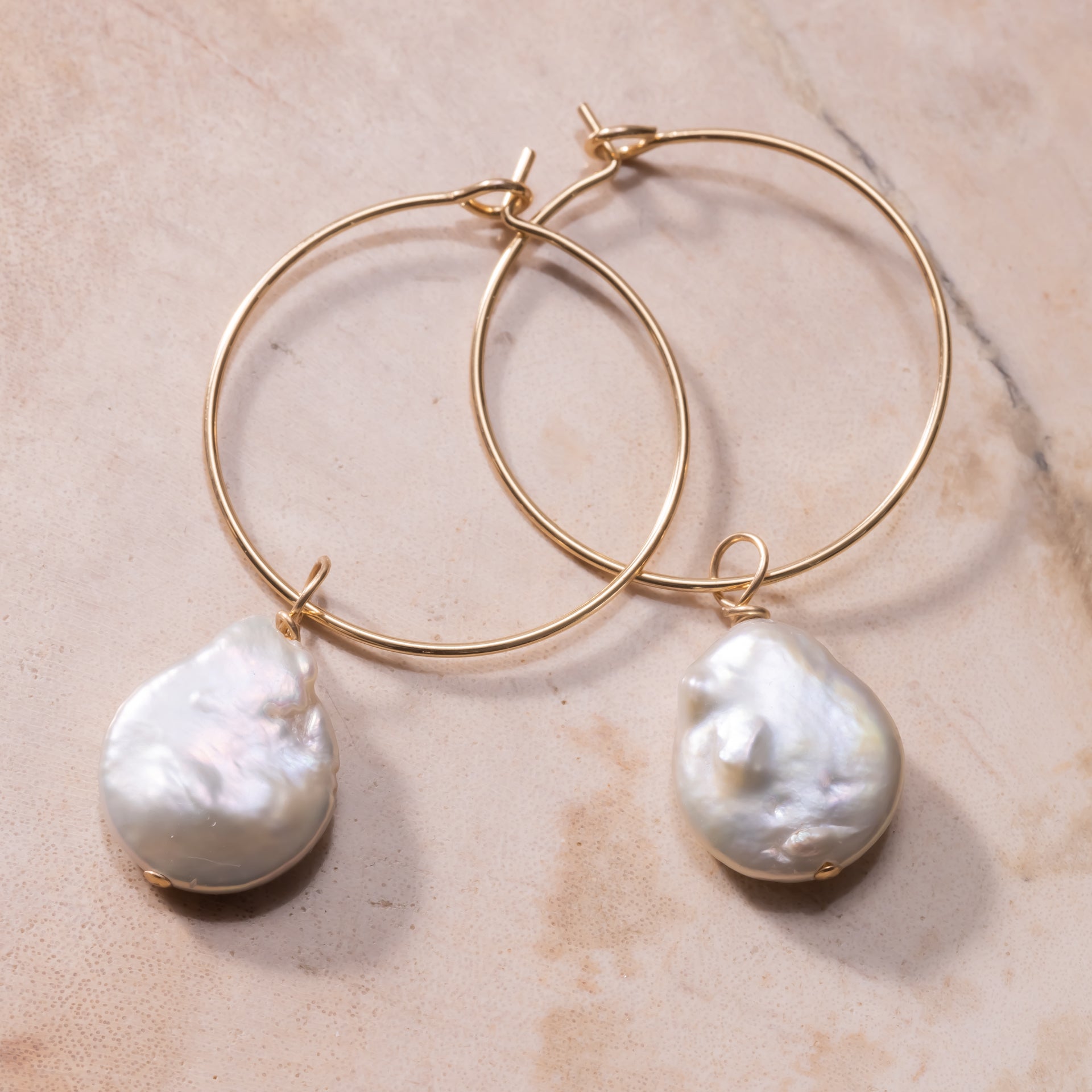 Freshwater Coin Pearl Hoops