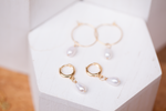 Load image into Gallery viewer, Precious Pearl Hoops + Huggies
